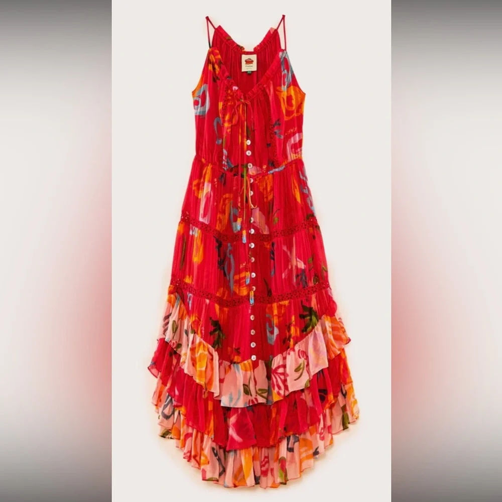 FARM Rio Red Tiered Ruffled Sundress - Picture 1 of 6